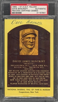 Dave Bancroft Signed Hall of Fame Plaque Postcard (PSA/DNA)